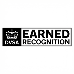 DVSA Earned Recognition logo: black-and-white badge with crown icon on the left and bold EARNED RECOGNITION text on the right.
